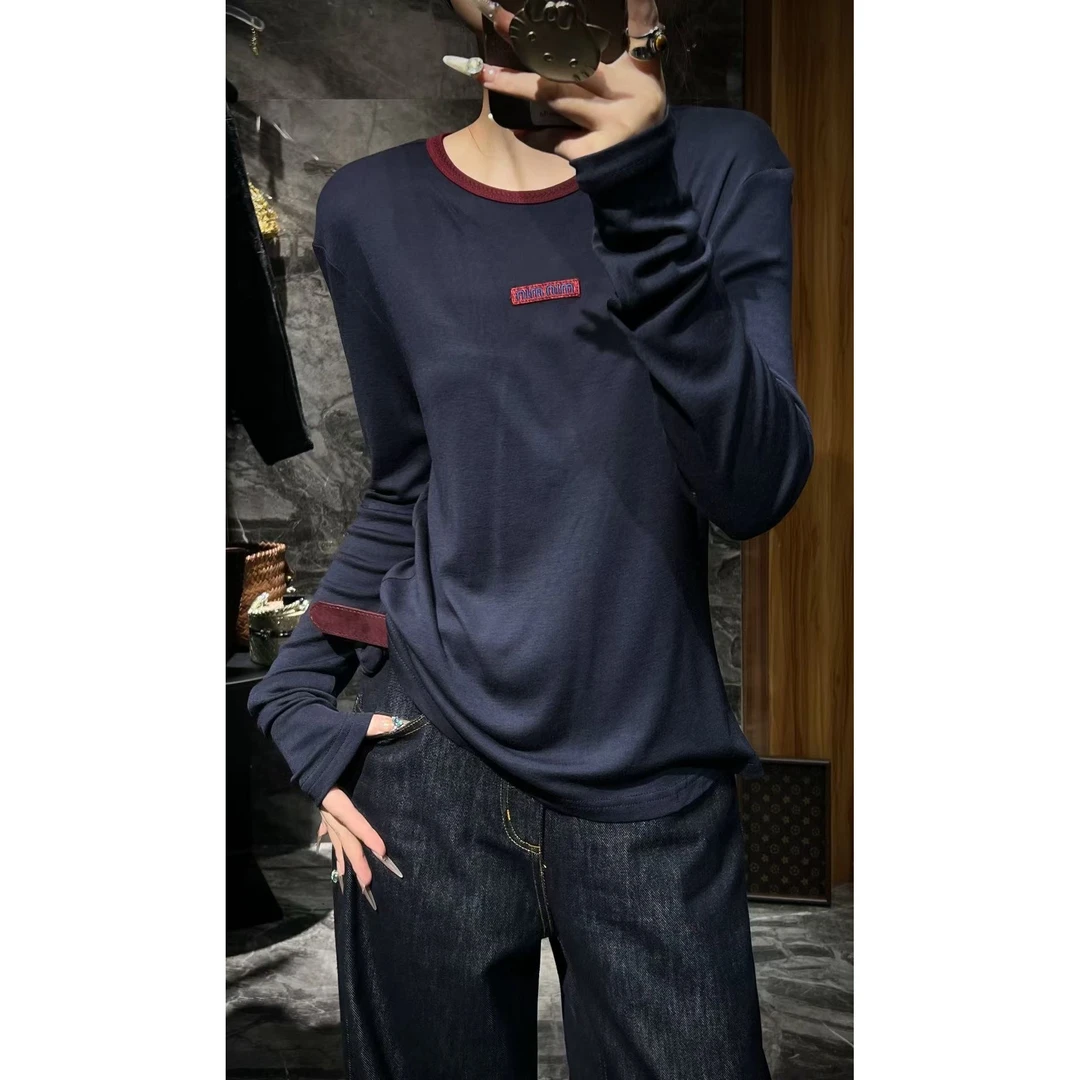 KIKI严选：83005-CC家欧货南油秋季圆领百搭撞色高级感长袖T恤