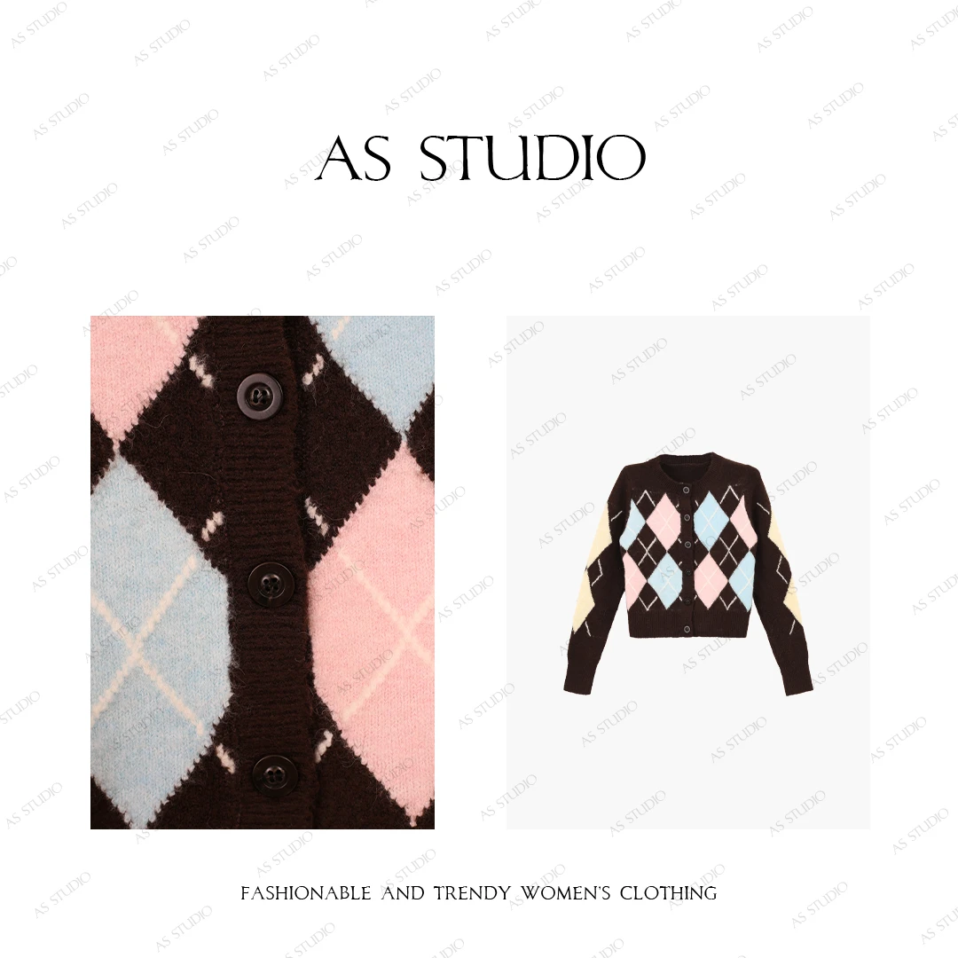 【AS茯苓】25新经典miu系提花菱格纹休闲羊毛开衫AS25DMZZS00982