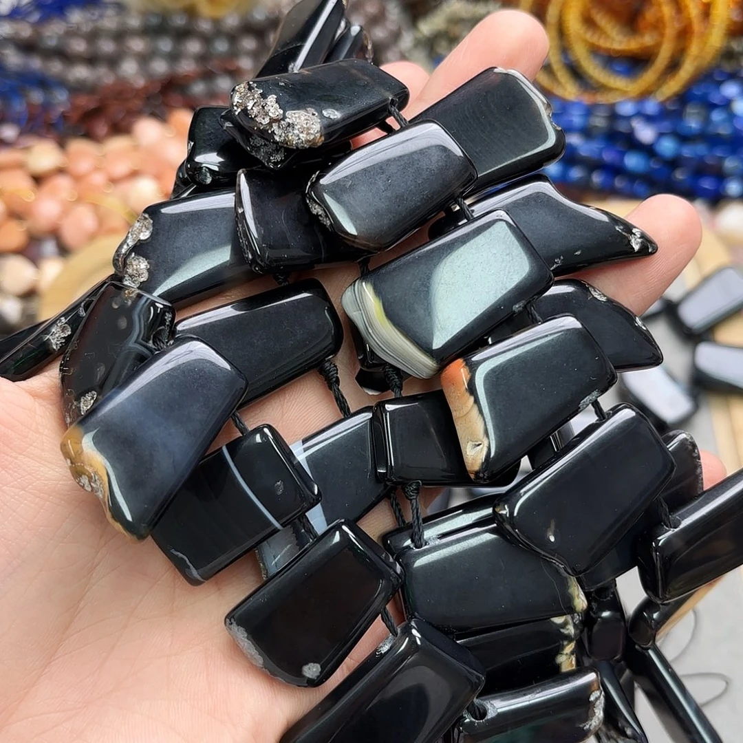 未镶嵌玛瑙/玉髓珠宝半成品黑玛塔链一条