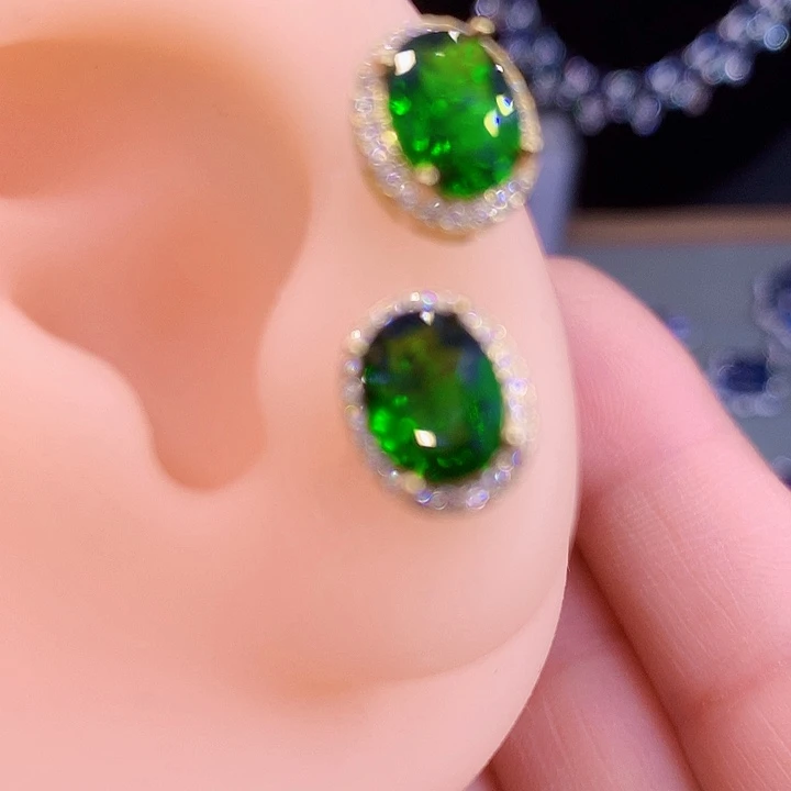 耳钉银S925镶嵌透辉石