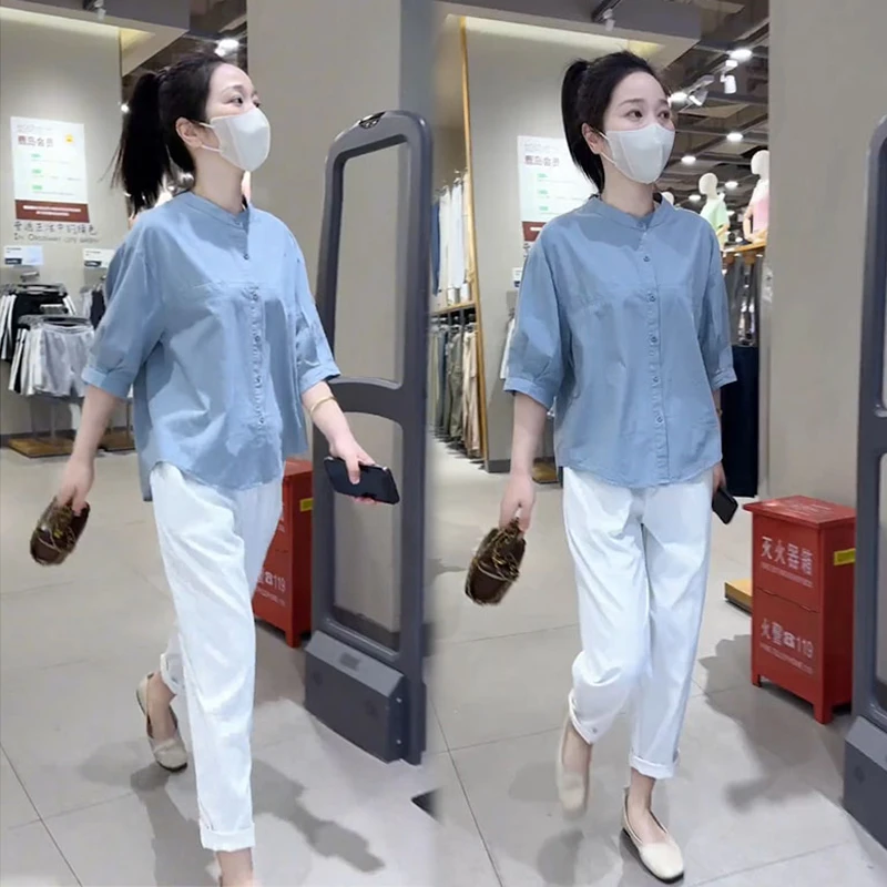 超好看显瘦衬衣休闲裤套装小个子盐系洋气减龄夏装搭配一整套韩系