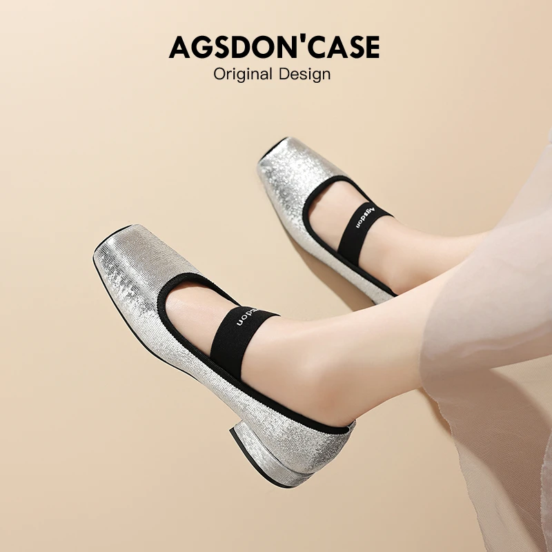 P543128玛丽珍女鞋2024夏新款法式低跟银色芭蕾鞋一字带浅口单鞋