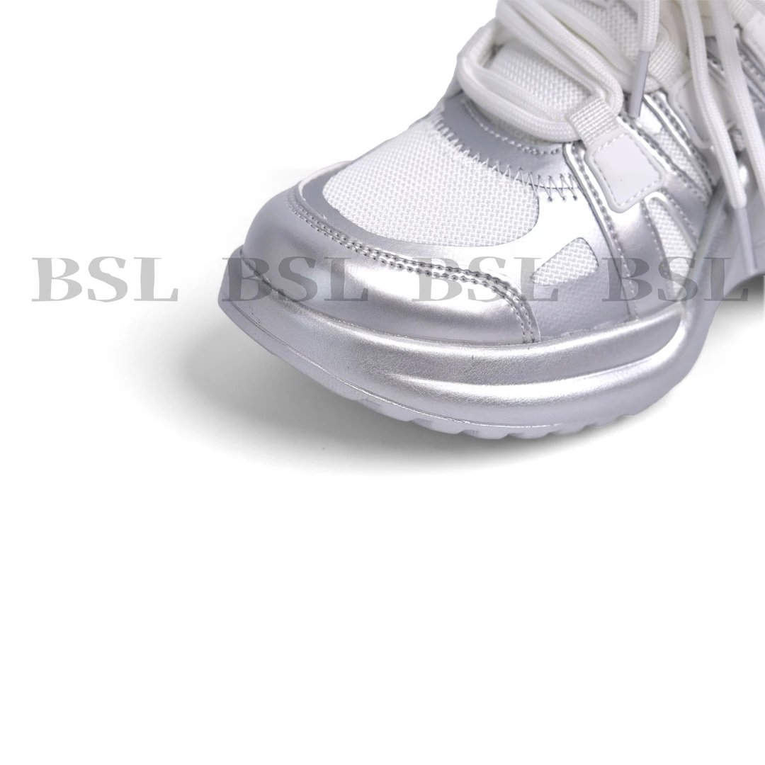 BSL “小蛮腰” 银色夏天轻薄网面老爹鞋软底弓形厚底小个子增高