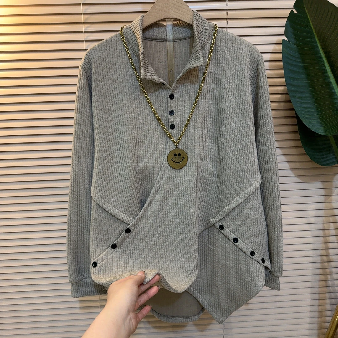 （韩衣）衬衫甜美常规时尚长袖春秋假两件灰色秋季百搭休闲外套打底
