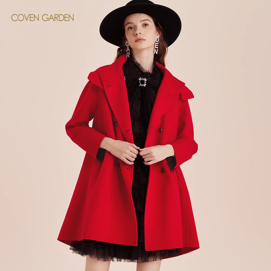 【婷婷专属】哥文花园CTA4345510双排扣正红色外套女宽松修腰大衣