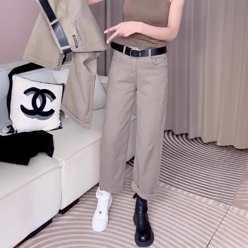 春季新款百搭遮胯直筒牛仔裤女大码高腰显瘦宽松复古遮肉阔腿裤