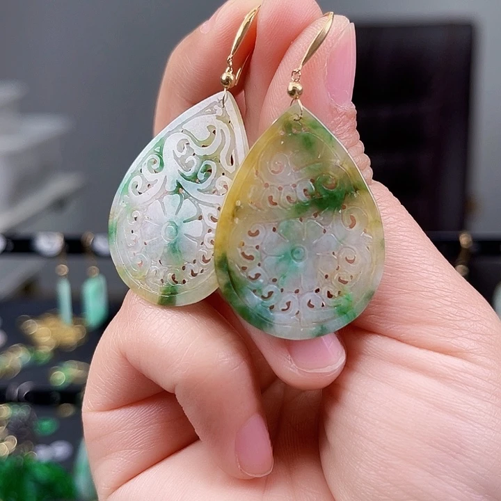 翡翠耳饰18K金镶嵌饰品