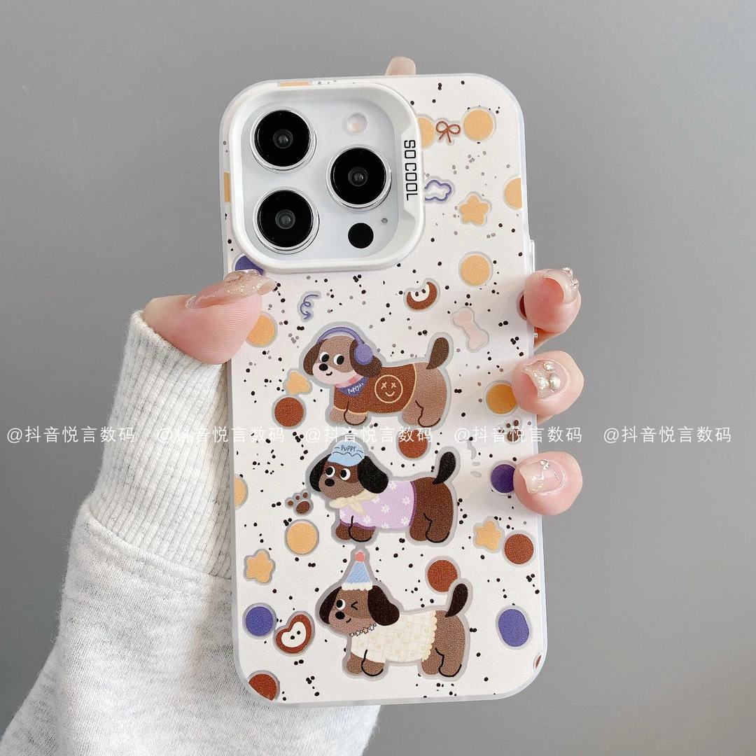 磨砂彩银适用iphone16promax苹果15/14/13华为小米手机壳潮腊肠狗