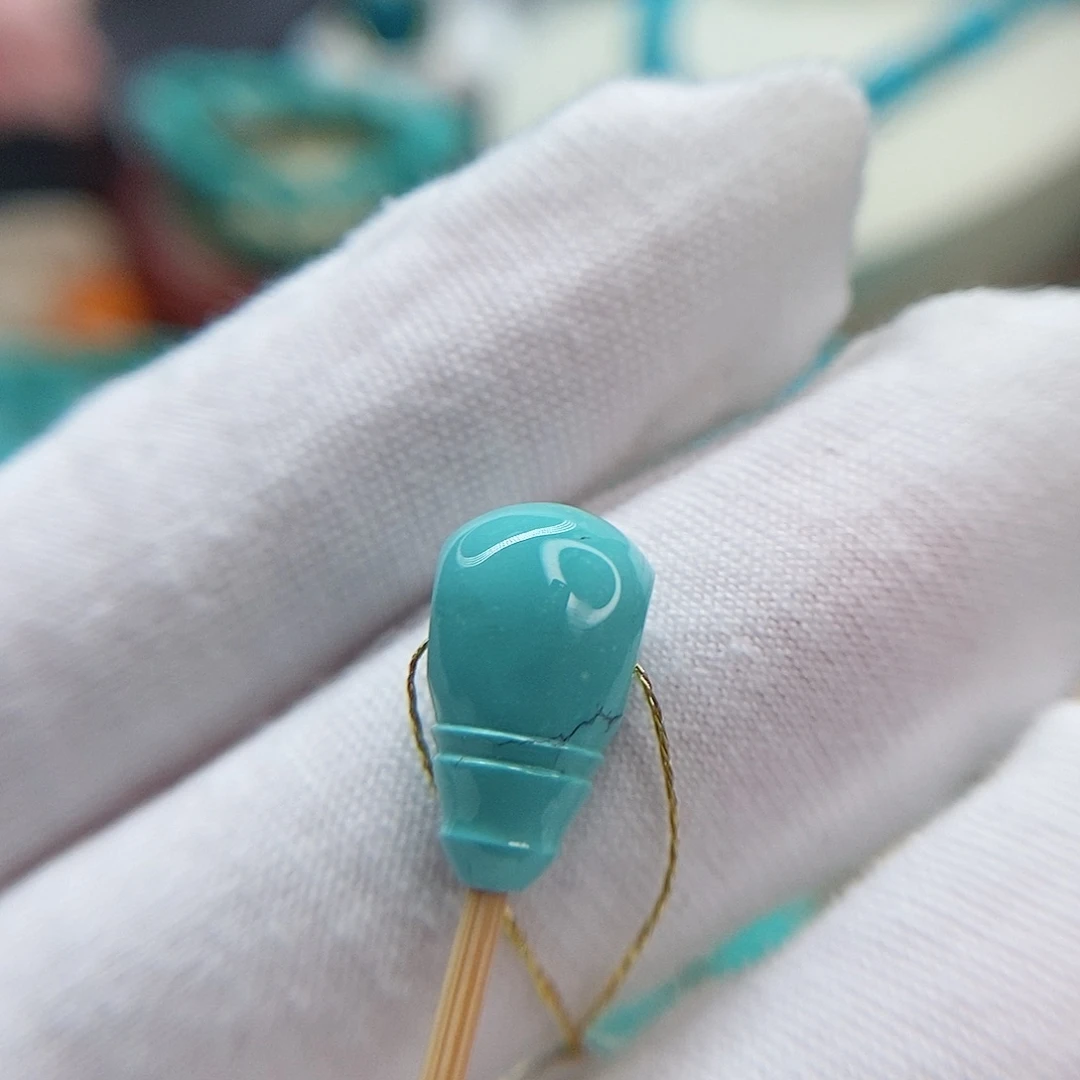 未镶嵌绿松石高瓷蓝绿三通8.8