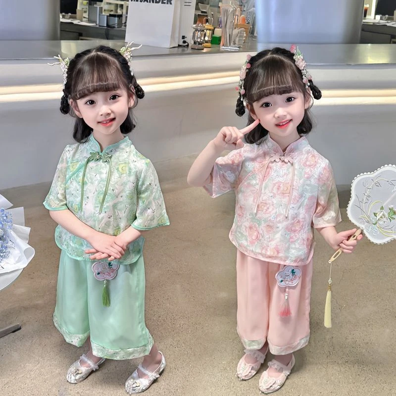 女童古风汉服夏季古装宝宝超仙儿童洋气礼服两件套装【建议手洗】