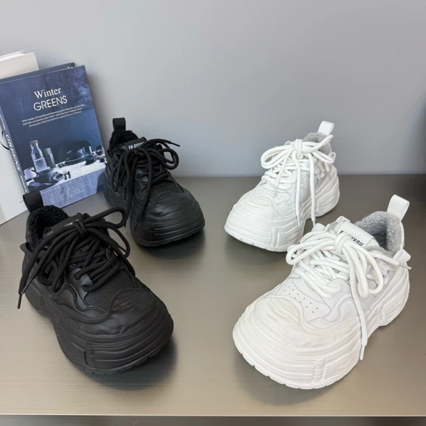 盼0778新款厚底松糕圆头冬季加厚矮帮时尚休闲鞋底厚5公分保暖