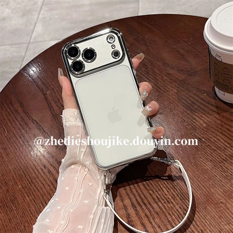 适用苹果17pro max手机壳iPhone17高级感透明电镀手提绳镜头全包