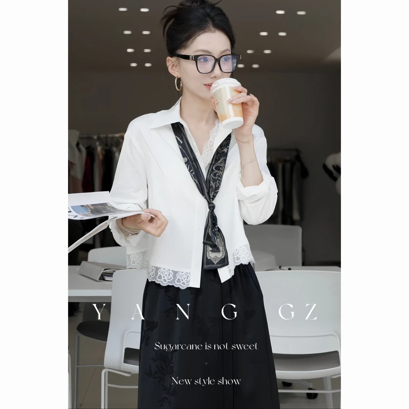 YANG GZ现货【白水鉴心】法式蕾丝拼接中短款衬衫女 GZ5151GL602066