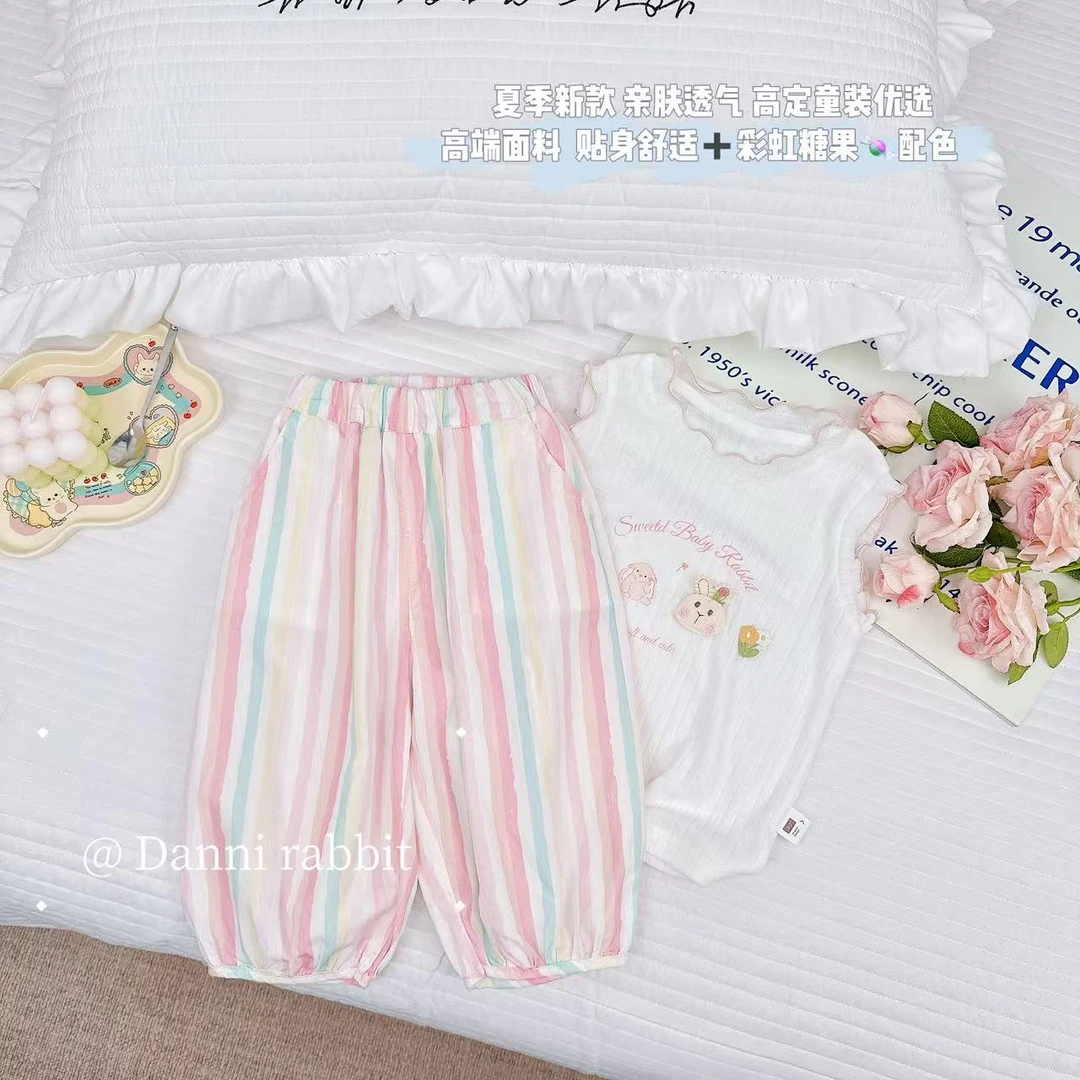 【Dannirabbit】*7分裤*条纹百搭+柔软好穿女童裤子 X-7207