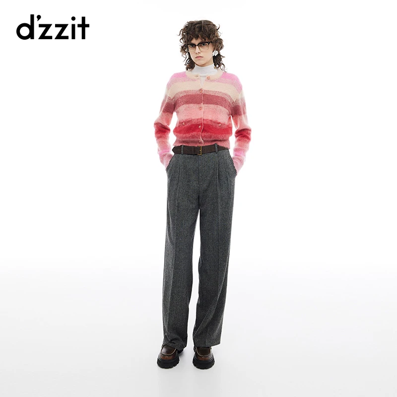 dzzit地素针织衫冬季多巴胺羊毛马海毛混纺开衫女3I4E53029