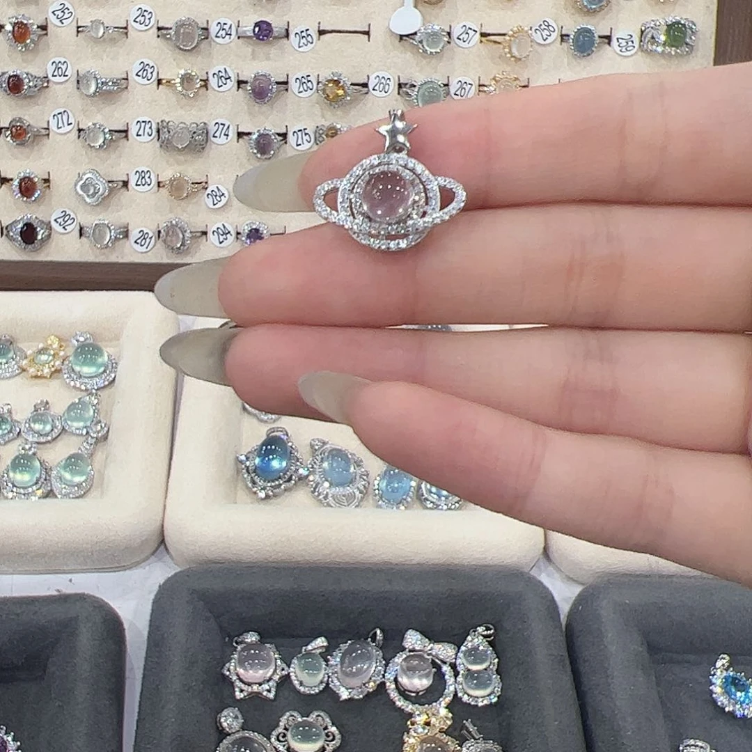 蛇纹石玉戒指项链戒指银S925镶嵌式