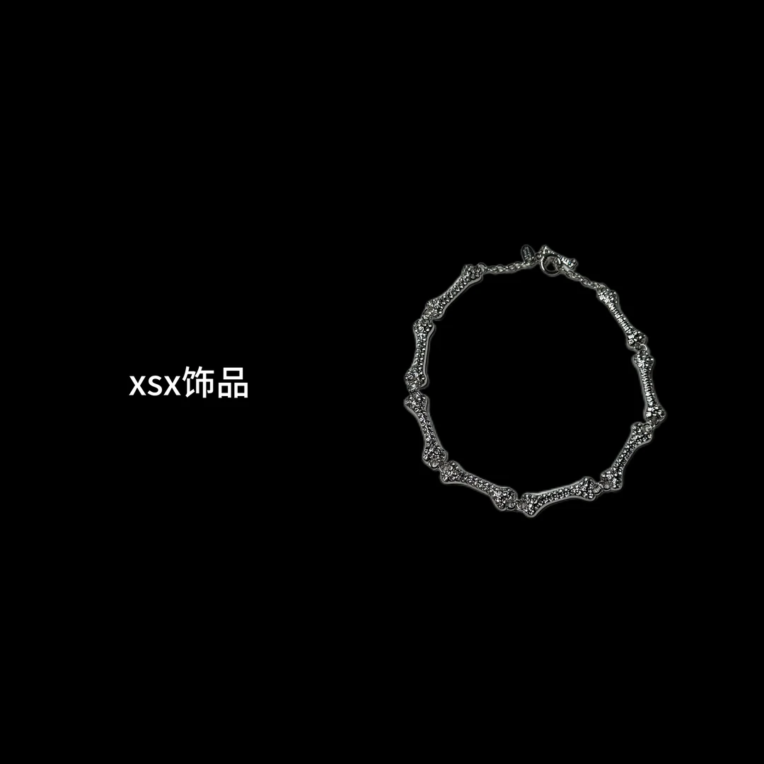 钛钢锆石项链 辣妹骨头造型拼接项链时尚甜酷风颈链