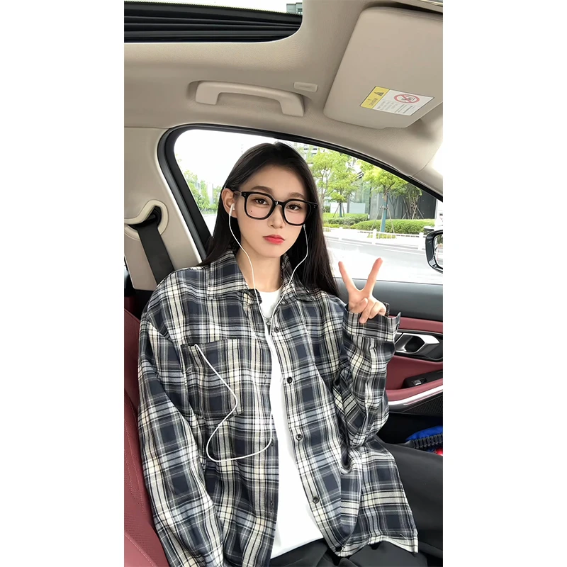 美式复古格子衬衫男女秋季潮牌慵懒风oversize高街痞帅情侣款外套