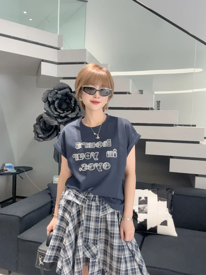 欧货时尚字母T恤格子裙套装78107