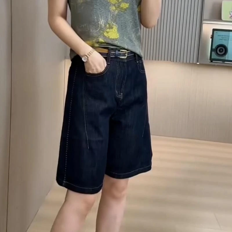 2025夏季薄款时尚百搭五分牛仔裤小个子高腰显瘦直筒宽松休闲短裤