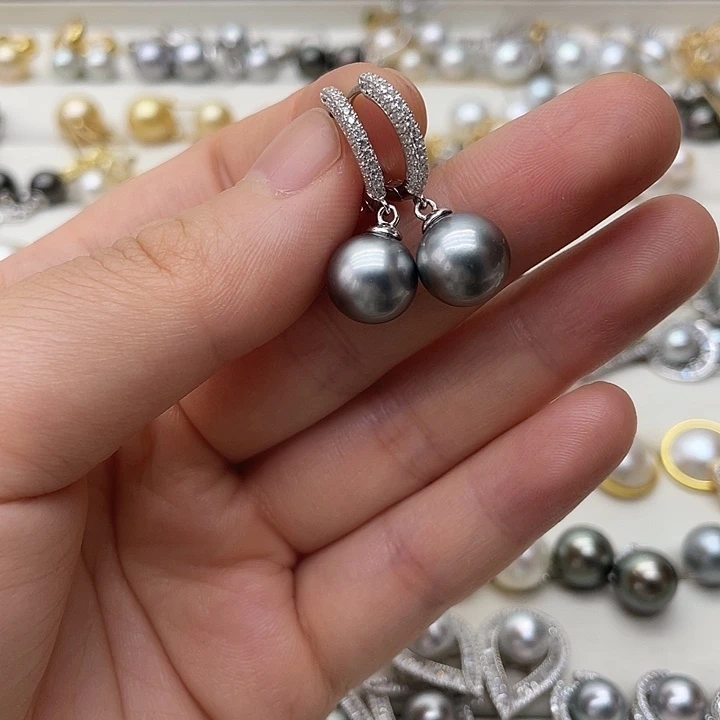 银S925镶嵌海水珍珠耳饰