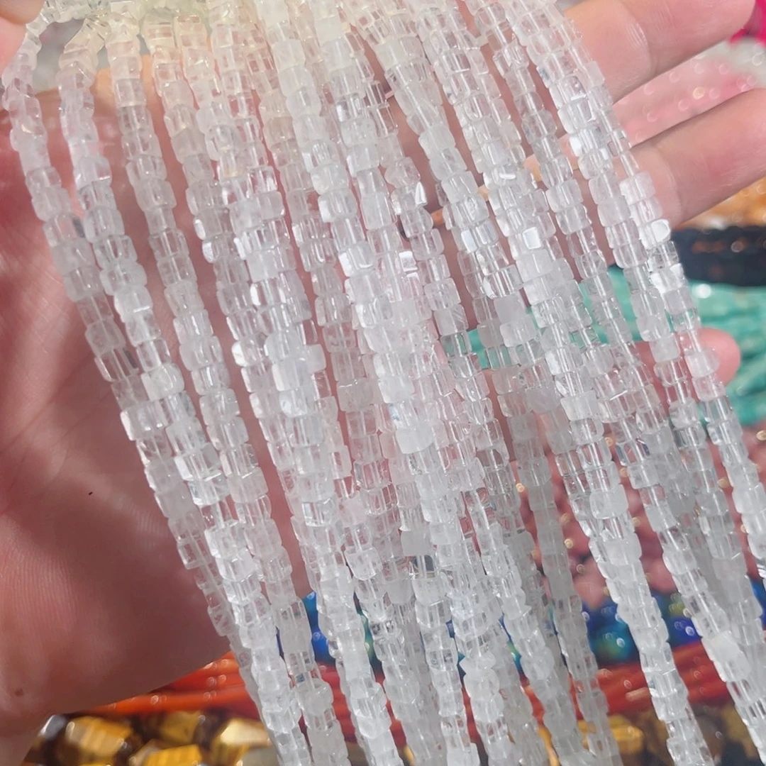 玛瑙/玉髓合金珠宝半成品白水晶方糖一条4mm