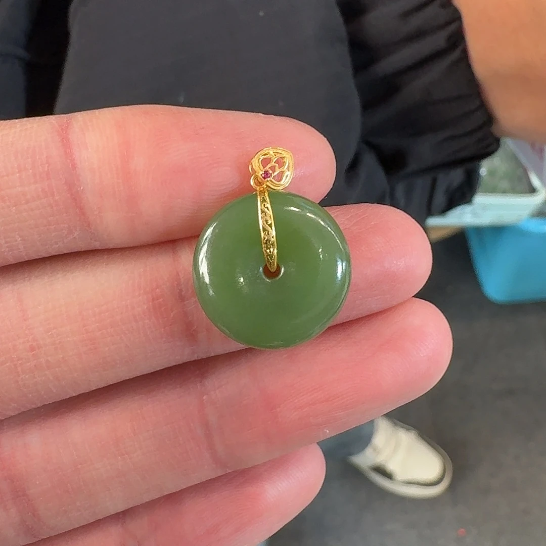 和田玉平安扣18K金镶嵌210李乐16左右尺寸