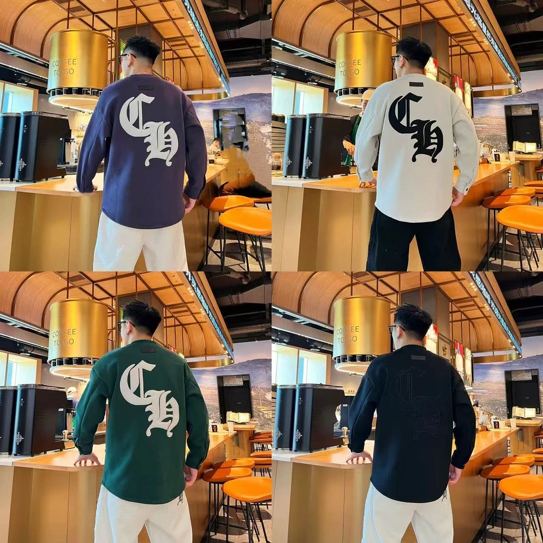 秋冬字母刺绣几何图案时尚百搭长袖男款圆领卫衣上衣