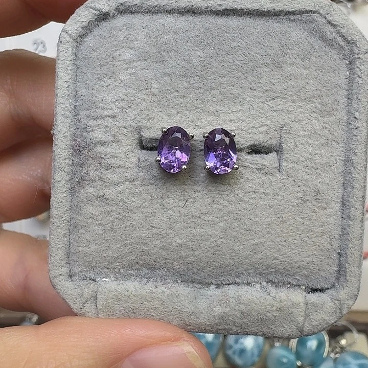 紫晶耳饰银S925镶嵌
