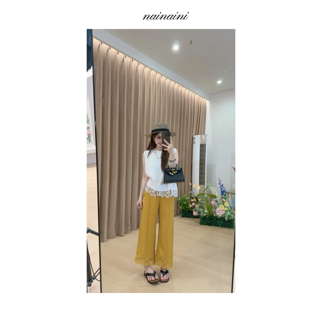 奈奈妮【夏橘漫游】九分休闲裤女2025小个子夏季新款洋气时尚63389