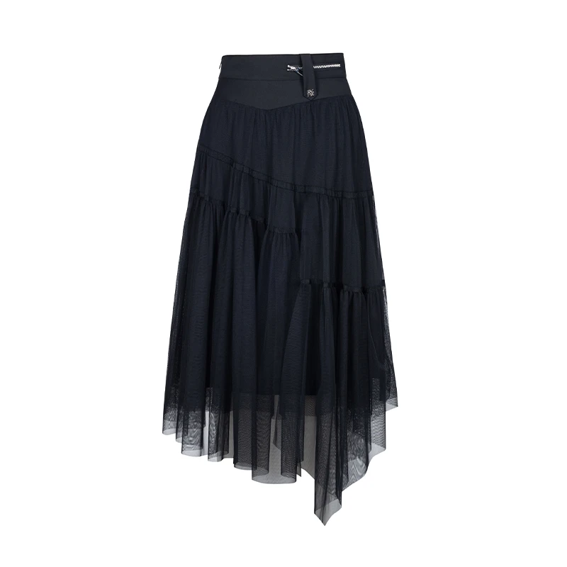 设计师女装2025夏季新款时尚气质简约不规则网纱半裙42229