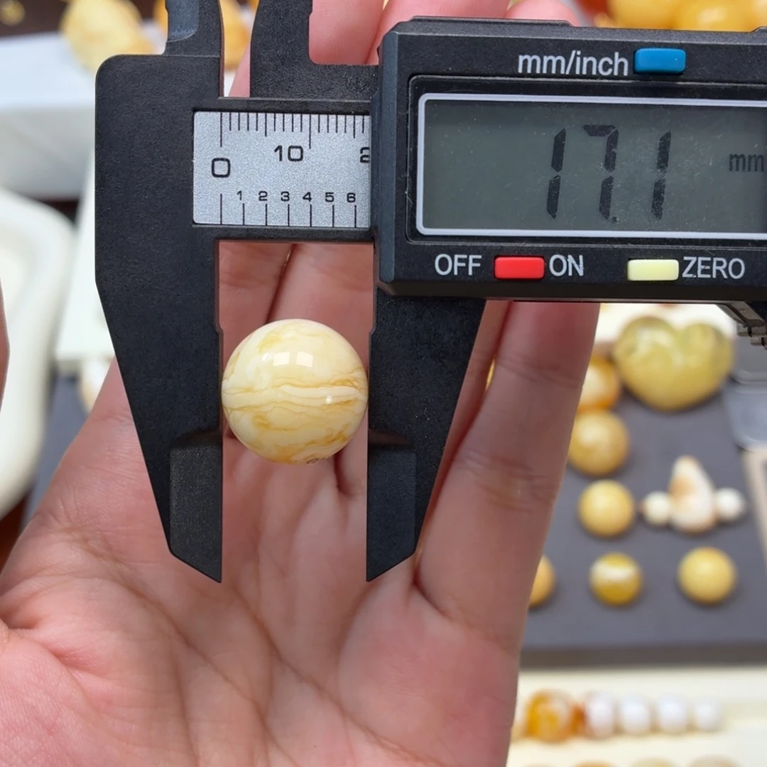琥珀未镶嵌珠宝奇石俄料浓蜡虎皮纹圆珠17mm