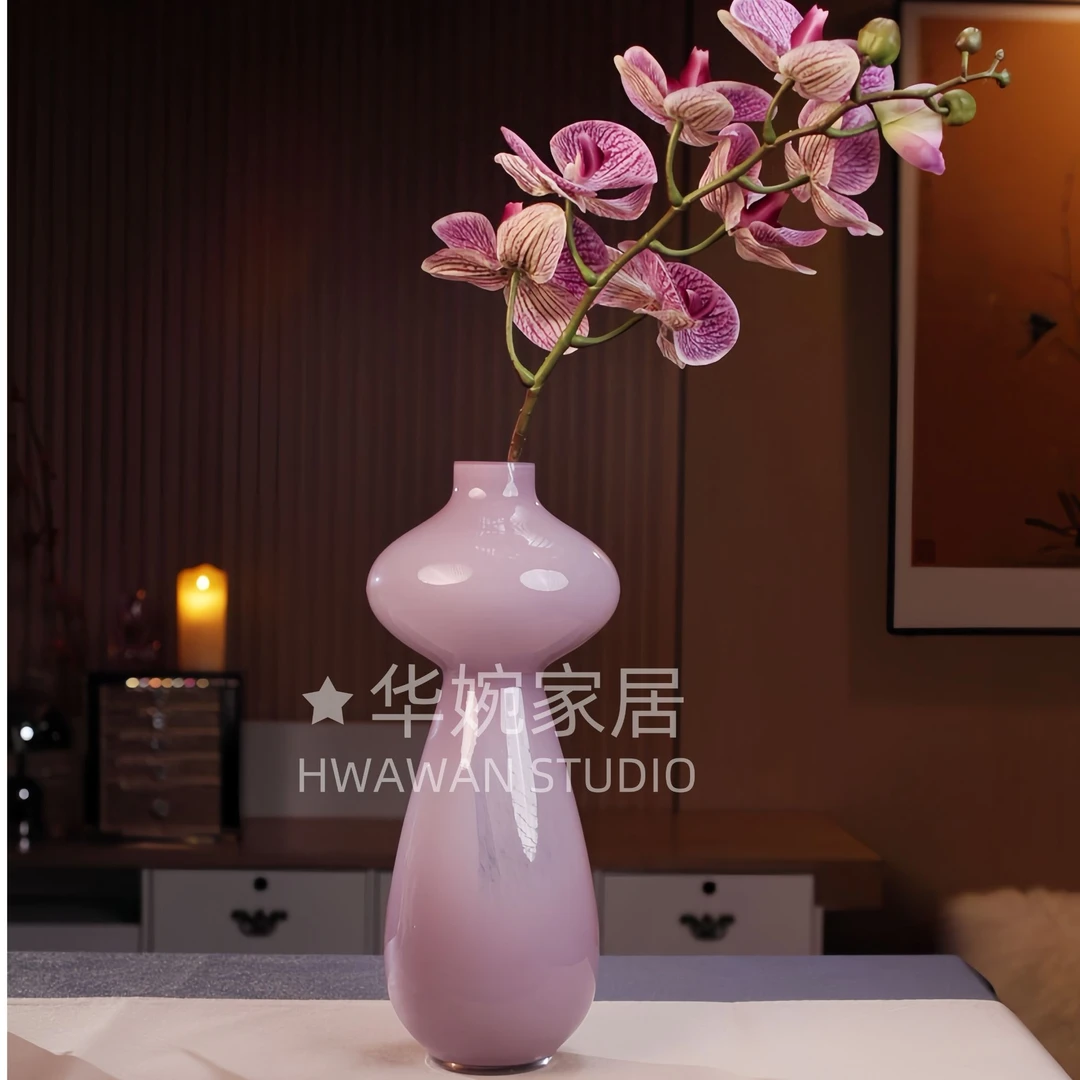 紫色瓷粉工艺外贸出口手工玻璃花瓶法式艺术水样鲜切花餐桌客厅