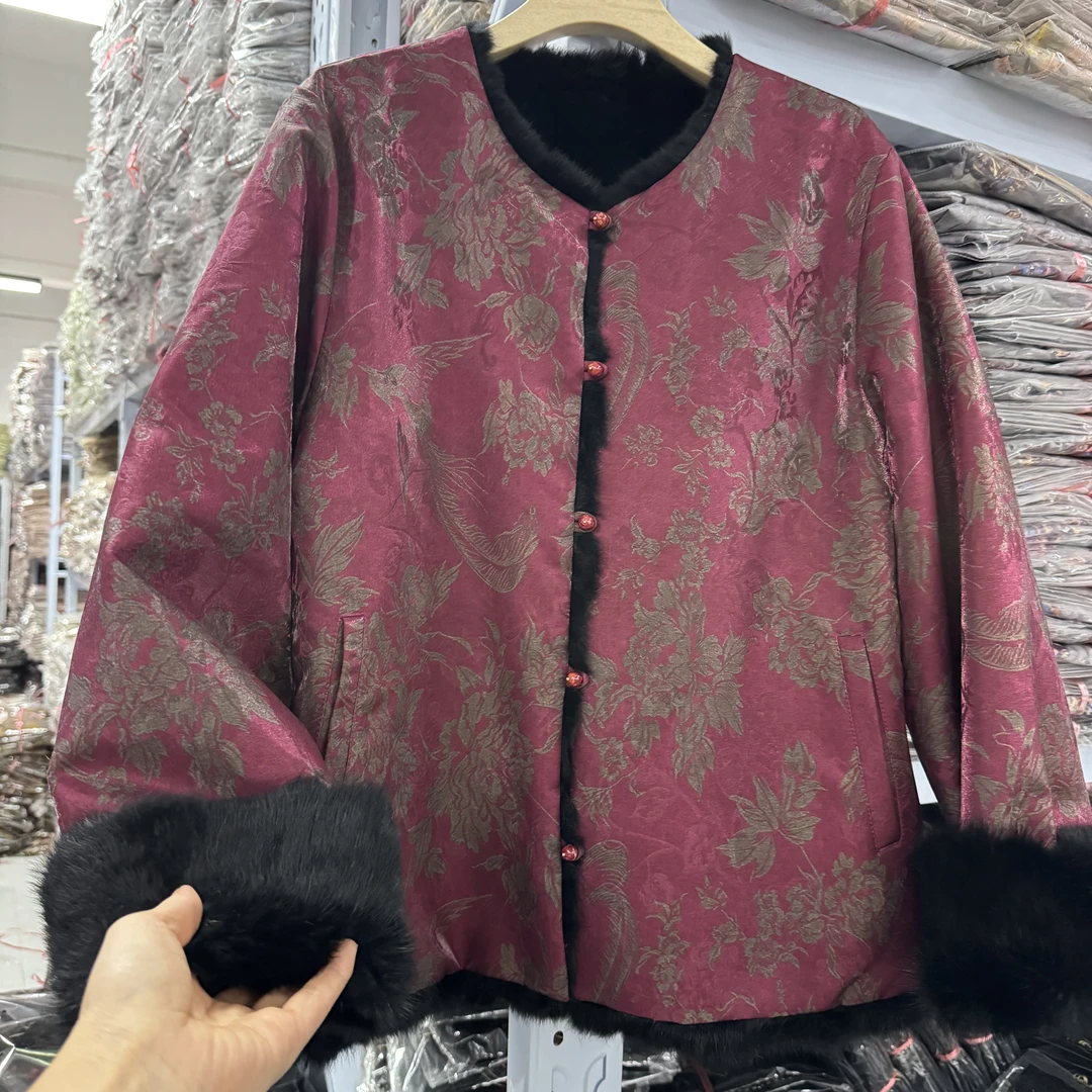 9276款提花长袖圆领秋冬保暖新中式双面穿外套【紫韵】