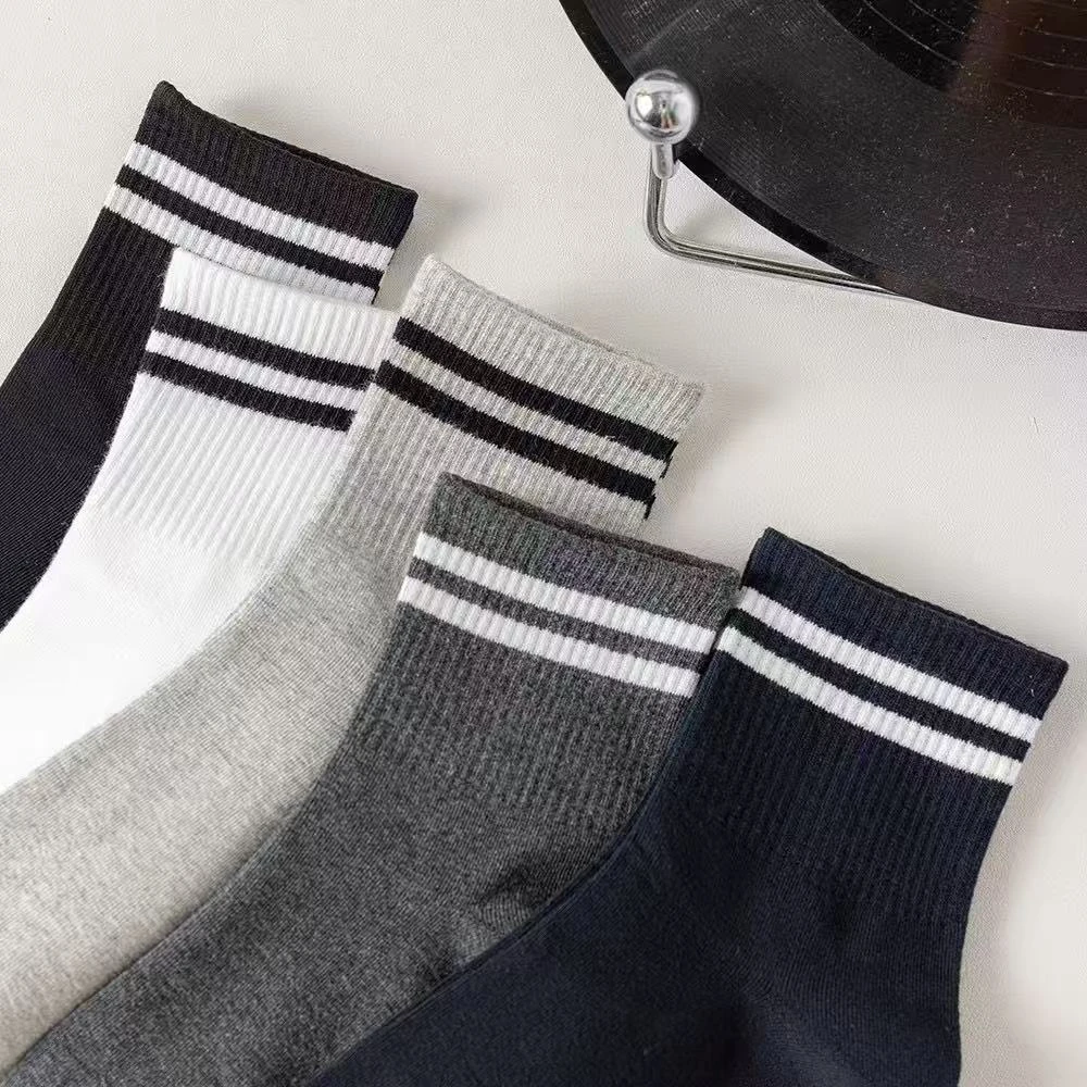 81397-2132 中筒袜夏季学生党男士黑白条纹袜子