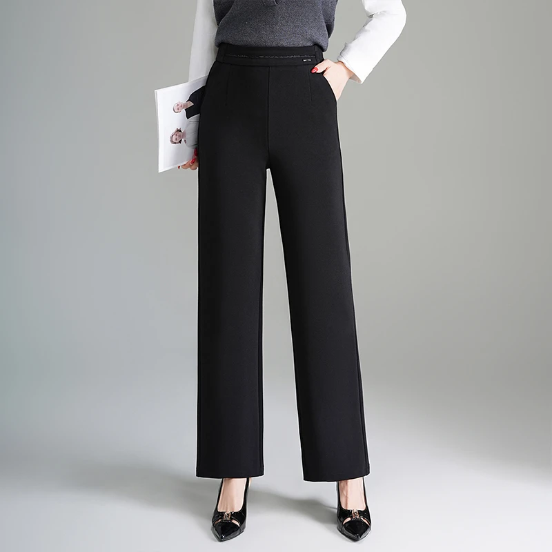 宽松直筒西装裤女2025秋季新款黑色垂感百搭时尚休闲中老年阔腿裤