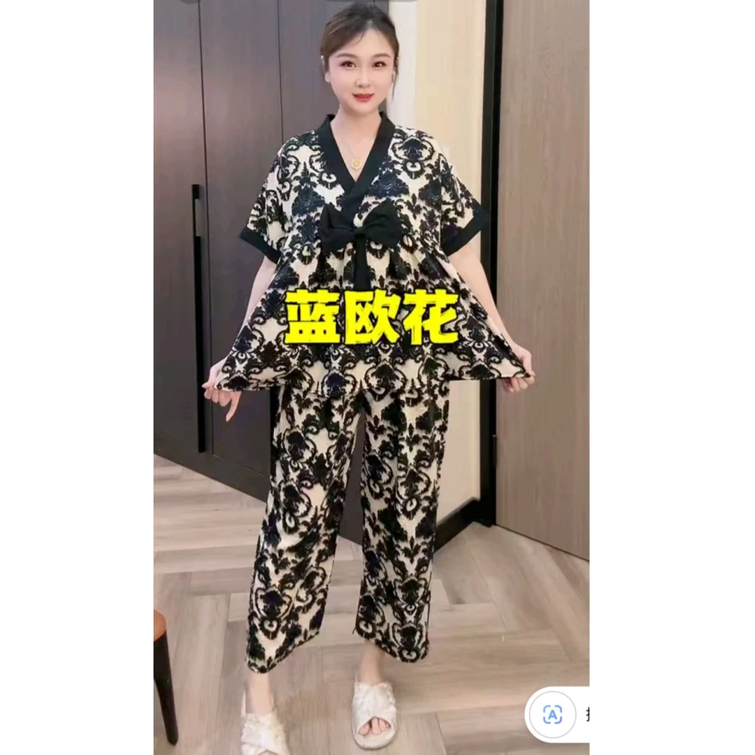 春夏薄款睡衣女大码碎花网红韩版印花洋气时尚休闲宽松家居服套装