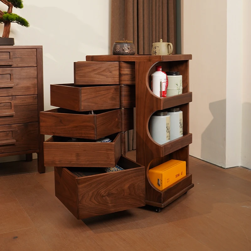 【新品多功能旋转收纳柜】北美黑胡桃木收纳柜茶边柜置物柜新中式商品图
