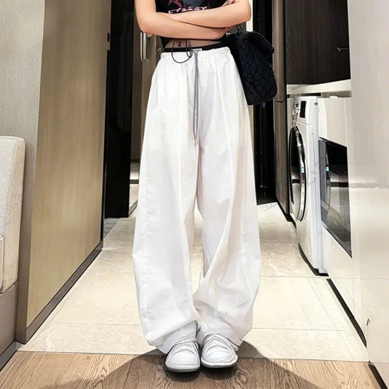 2025春秋新款拼色腰头弯刀气球裤女高腰抽绳宽松显瘦阔腿休闲长裤