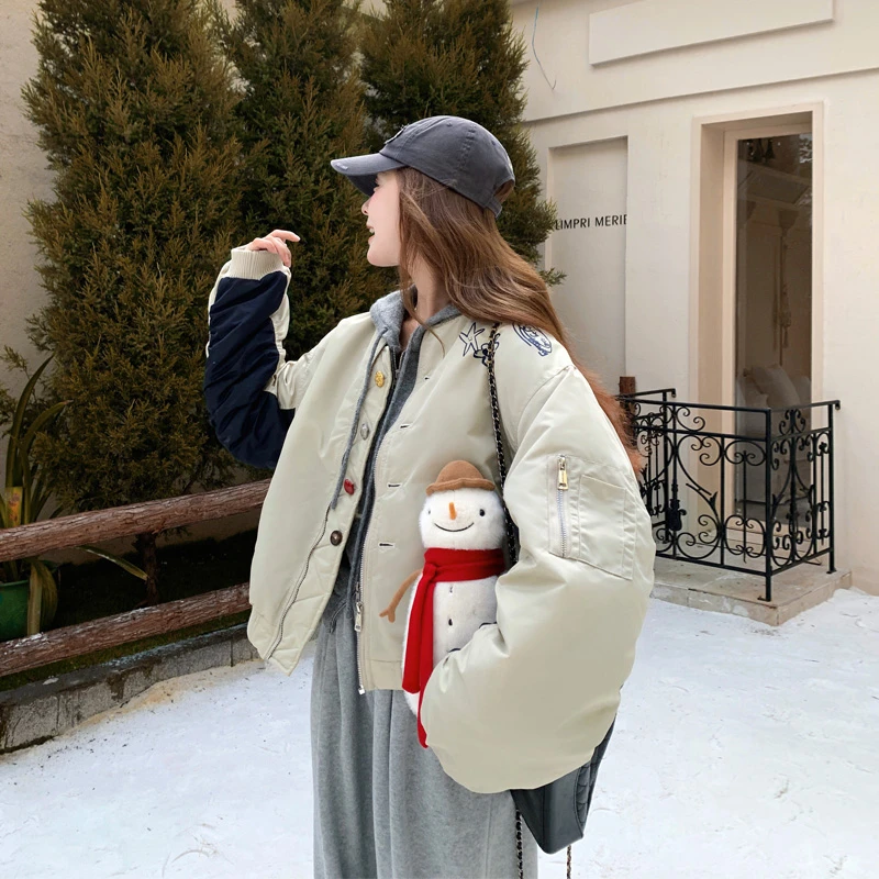 韩系休闲风羽绒服2025冬季新款ins设计感保暖加厚包容棒球服外套