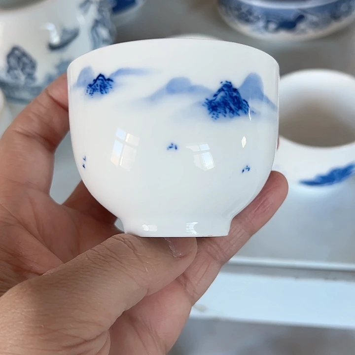 盘手绘微瑕缸杯山水