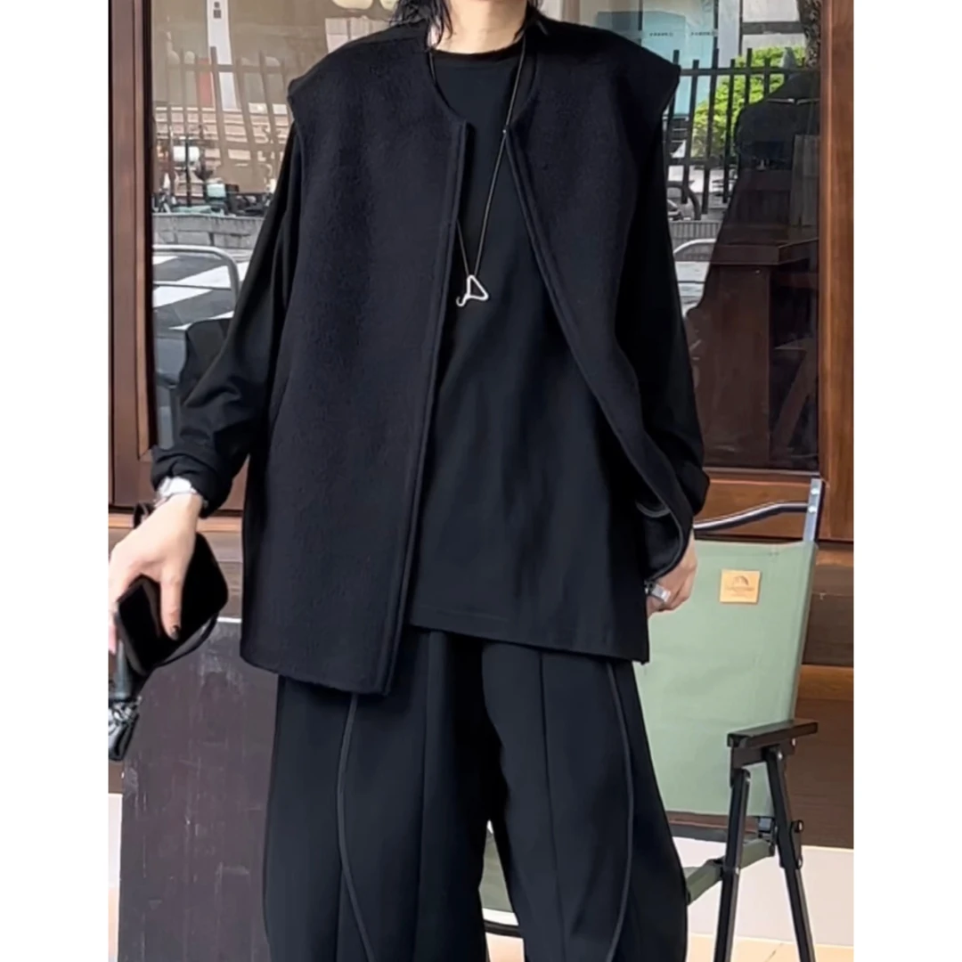 【绒泽】秋冬新款双面羊绒宽松大版无袖背心马甲外套