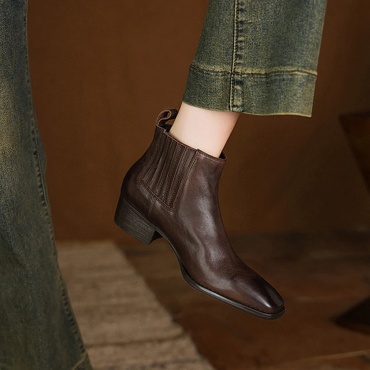 小卿~牛皮4公分/秋冬真皮低跟短靴断码捡漏6672