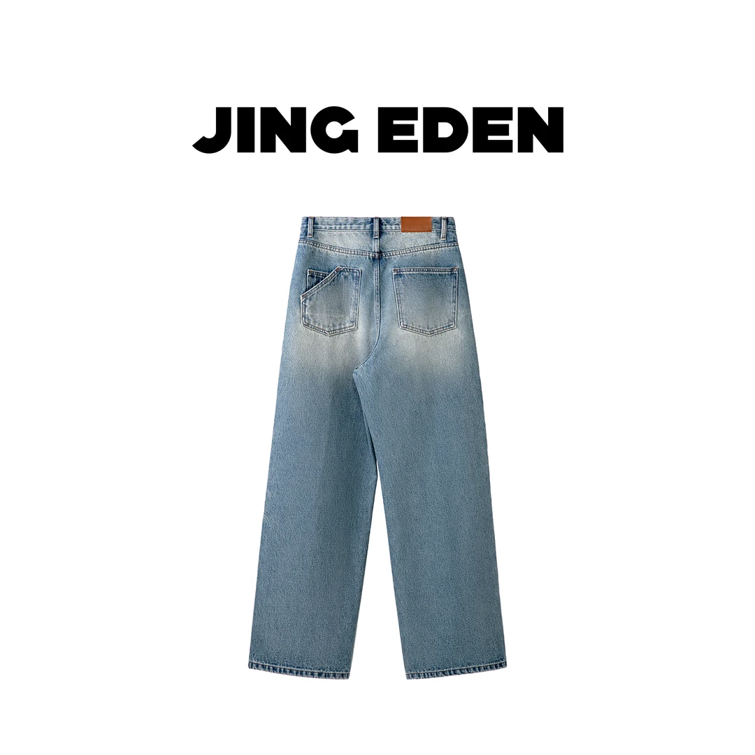 JING EDEN【高街直筒牛仔裤】JE412X013时尚休闲直通牛仔裤