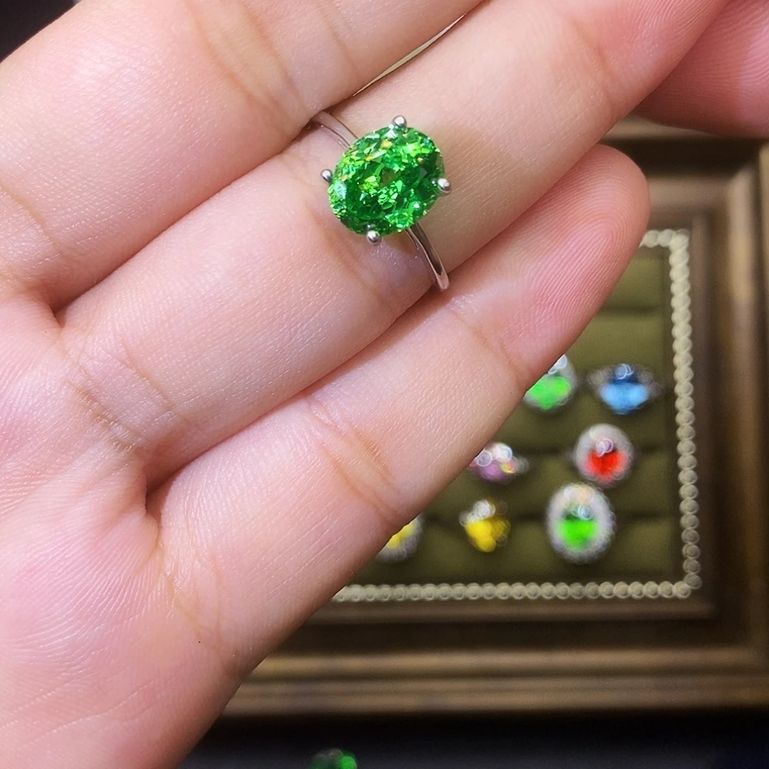 银S925镶嵌戒指绿色碧玺