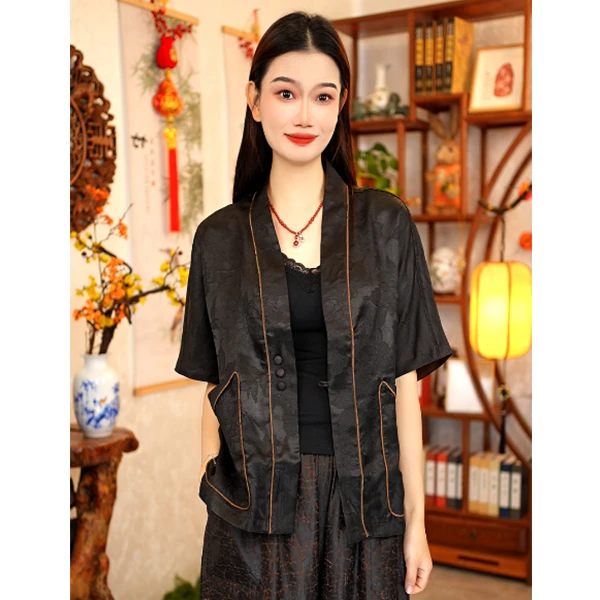 【董小姐】！宠粉福利！桑蚕丝提花香云纱茶服上衣女