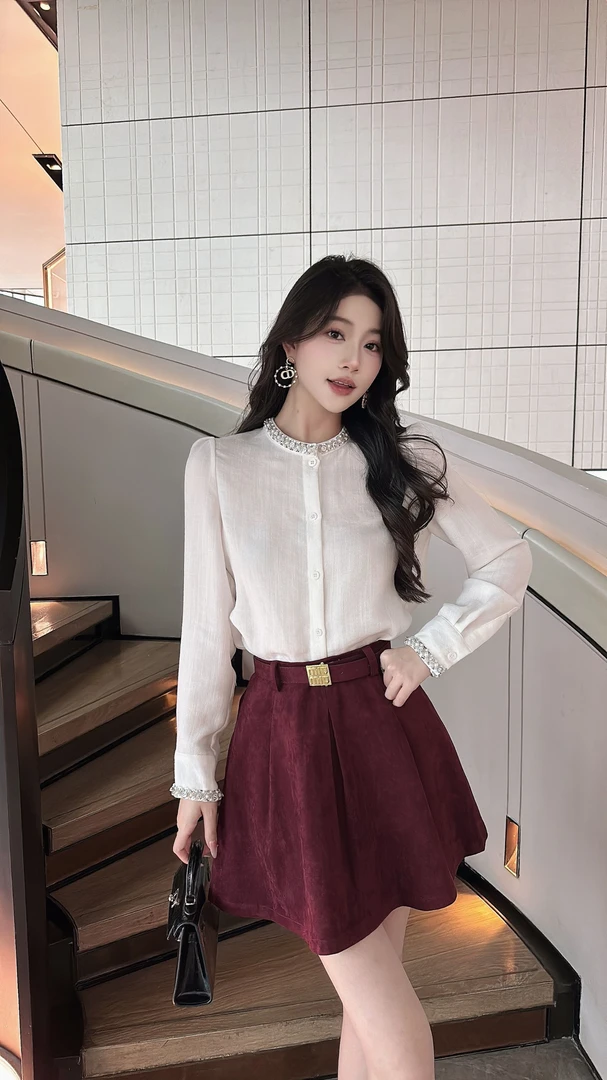 A【梅子专属】衬衫袖纯色时尚宽松型成人女装气质衬衫长袖减龄网红
