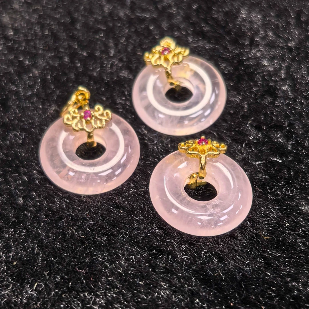 江德洋珠宝CT3419星光粉黛芙蓉晶水晶平安扣配皮绳多样性只发一件