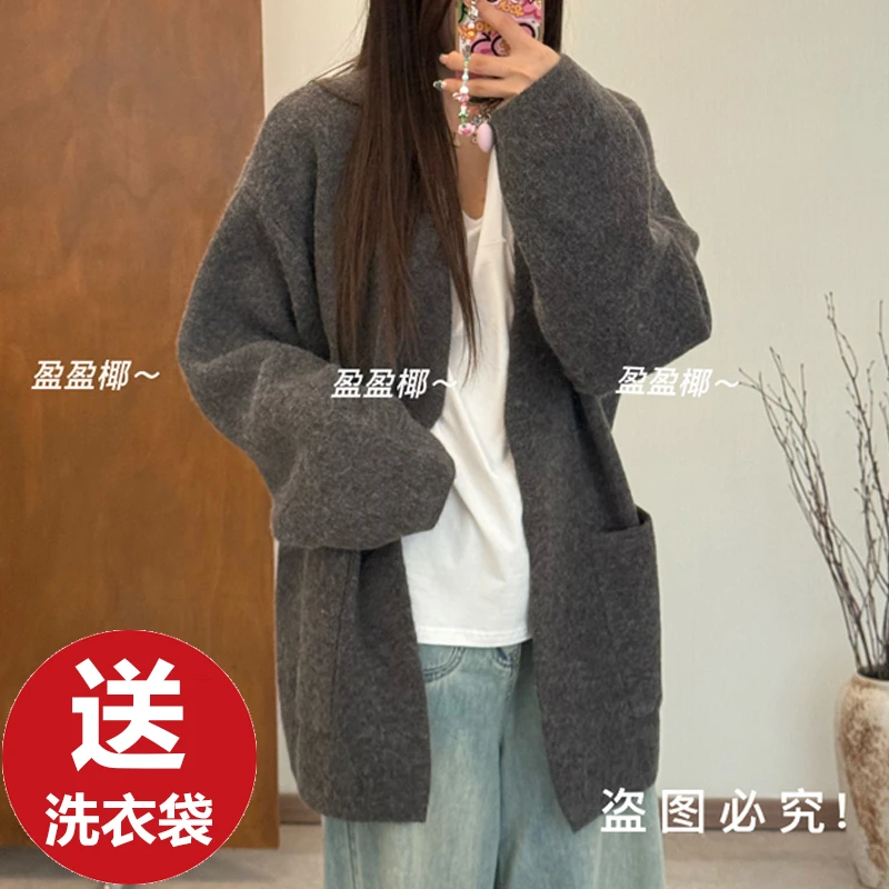 【加密加厚】设计感慵懒风针织开衫毛衣外套宽松上衣2025秋冬季新款