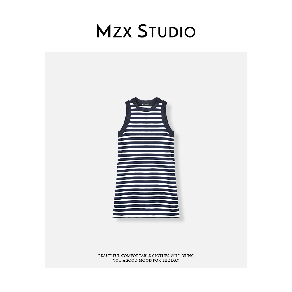 MZX 夏季纯棉条纹撞色无袖连衣裙 LYQ8705-R